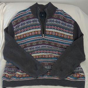 Tommy Hilfiger Men's XXL 100% Cotton Fair Isle Quarter-Zip Sweater - Grey Multi